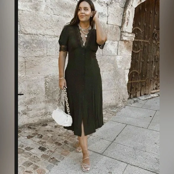 Zara Dresses Zara Deep Green Lace Midi Dress Poshmark